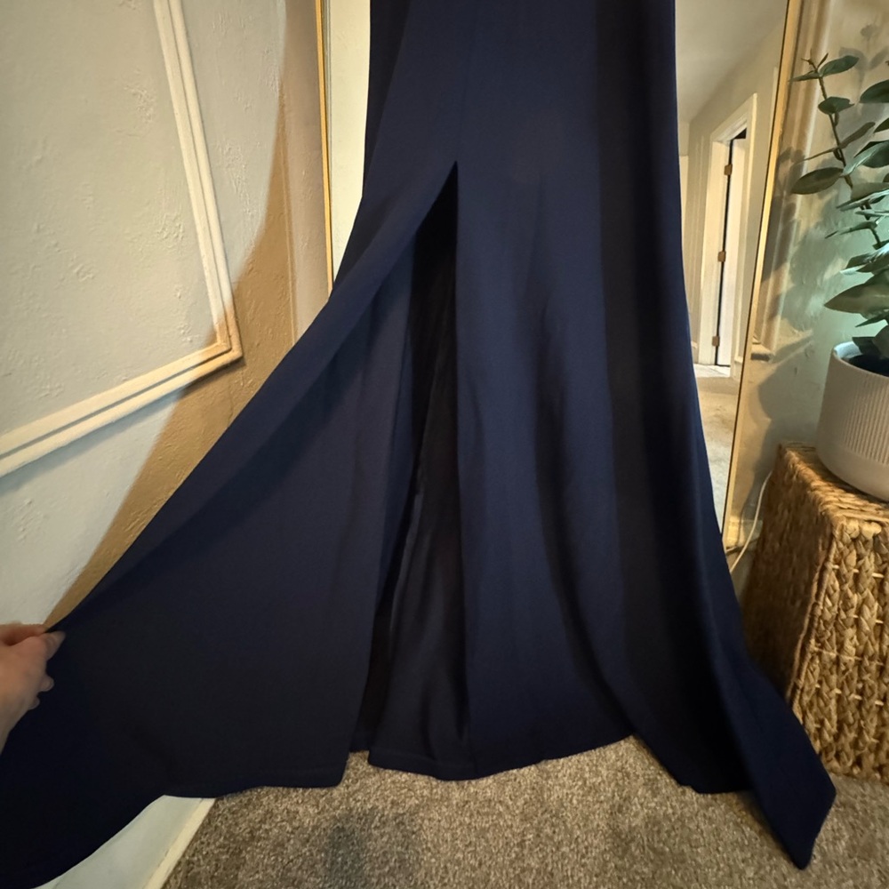 Jenny Yoo Margot bridesmaid dress V Neck A Line, Slit, Keyhole Back Navy size 2 - Picture 12 of 16
